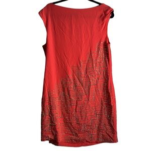 Trina Turk coral and gold beaded mini slik dress size 12